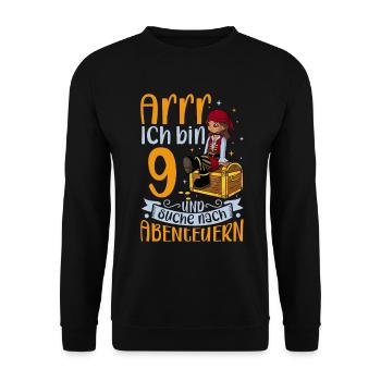 Ich bin 9 - Mädchen Pirat - Unisex Pullover - Schwarz - Vorne - Alina (178cm) & Michal (187cm)