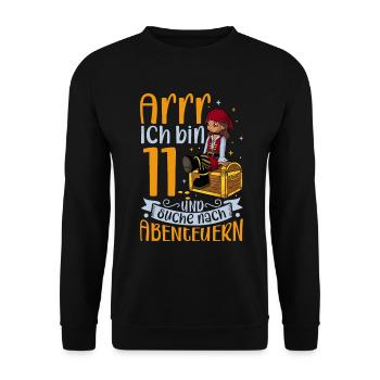 Ich bin 11 - Mädchen Pirat - Unisex Pullover - Schwarz - Vorne - Alina (178cm) & Michal (187cm)