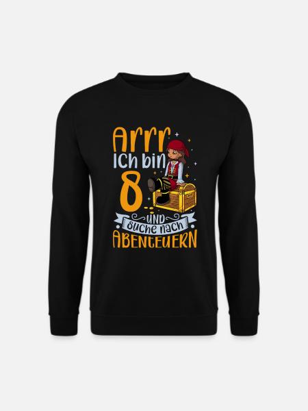 Ich bin 8 - Mädchen Pirat - Unisex Pullover - Schwarz