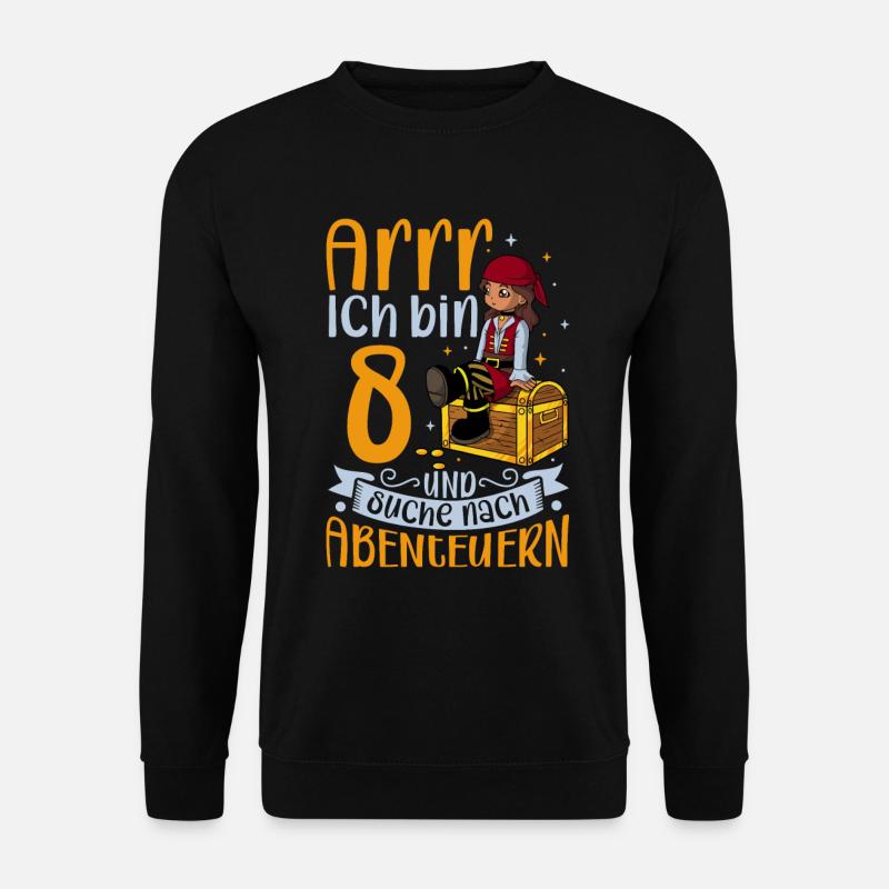 Ich bin 8 - Mädchen Pirat - Unisex Pullover - Schwarz