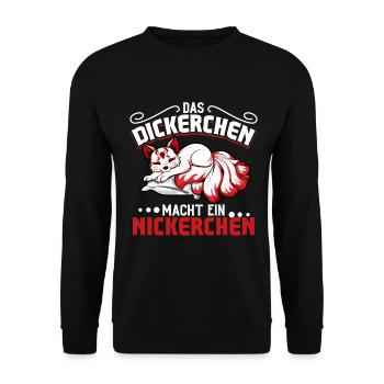 Kitsune - Das Dickerchen macht ein Nickerchen - Unisex Pullover - Schwarz - Vorne - Alina (178cm) & Michal (187cm)