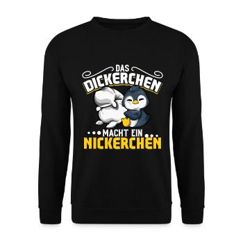 Pinguin - Das Dickerchen macht ein Nickerchen - Unisex Pullover - Schwarz - Vorne - Alina (178cm) & Michal (187cm)