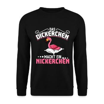 Flamingo - Das Dickerchen macht ein Nickerchen - Unisex Pullover - Schwarz - Vorne - Alina (178cm) & Michal (187cm)
