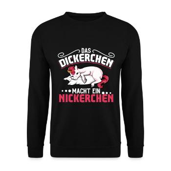 Einhorn - Das Dickerchen macht ein Nickerchen - Unisex Pullover - Schwarz - Vorne - Alina (178cm) & Michal (187cm)