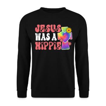 Groovy Frieden Liebe Christliches Kreuz - Unisex Pullover - Schwarz - Vorne - Alina (178cm) & Michal (187cm)