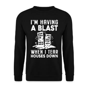 Lustiger Tag des Hausabrisses - Unisex Pullover - Schwarz - Vorne - Alina (178cm) & Michal (187cm)