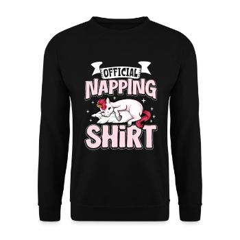 Offizielles Schlafshirt Einhorn - Unisex Pullover - Schwarz - Vorne - Alina (178cm) & Michal (187cm)
