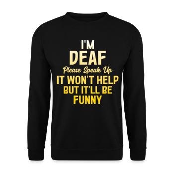 Funny Deaf Pride ASL Sign Language - Unisex Sweatshirt - black - Front - Alina (178cm) & Michal (187cm)