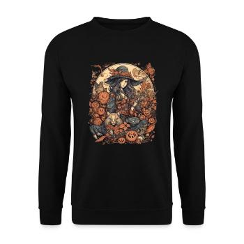 Bad Pumpkin Böser Kürbis Halloween Nostalgie - Unisex Pullover - Schwarz - Vorne - Alina (178cm) & Michal (187cm)