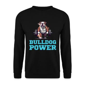 Bulldog Power Fitness Hund Bulldogge Gym - Unisex Pullover - Schwarz - Vorne - Alina (178cm) & Michal (187cm)
