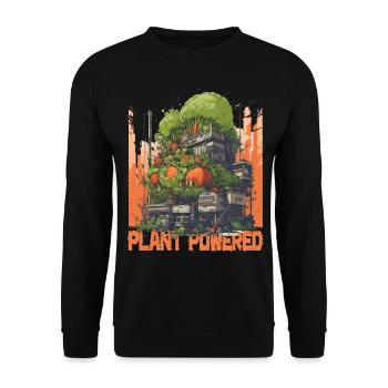 Plant Powered - Manga Style Gemüsekraftwerk, Vegan - Unisex Pullover - Schwarz - Vorne - Alina (178cm) & Michal (187cm)