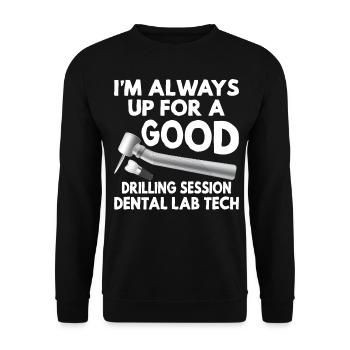 Funny Drilling Session Dentallabortechniker - Unisex Pullover - Schwarz - Vorne - Alina (178cm) & Michal (187cm)