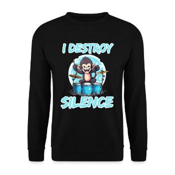 I Destroy Silence Affe Schlagzeug Trommeln - Unisex Pullover - Schwarz - Vorne - Alina (178cm) & Michal (187cm)