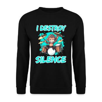 I Destroy Silence Affe Schlagzeug Trommeln - Unisex Pullover - Schwarz - Vorne - Alina (178cm) & Michal (187cm)