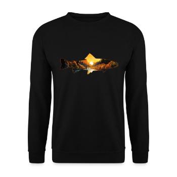 Rétro Sunset River & Mountain Scene Trout - Sweat-shirt Unisexe - noir - Devant - Alina (178cm) & Michal (187cm)