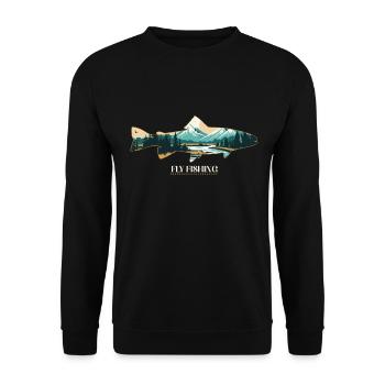 Fly Fishing for a Trout: Retro Rivers & Mountains - Unisex Sweatshirt - black - Front - Alina (178cm) & Michal (187cm)