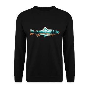 Fly Fishing Boat Fishing Trout: Retro Love - Unisex Sweatshirt - black - Front - Alina (178cm) & Michal (187cm)
