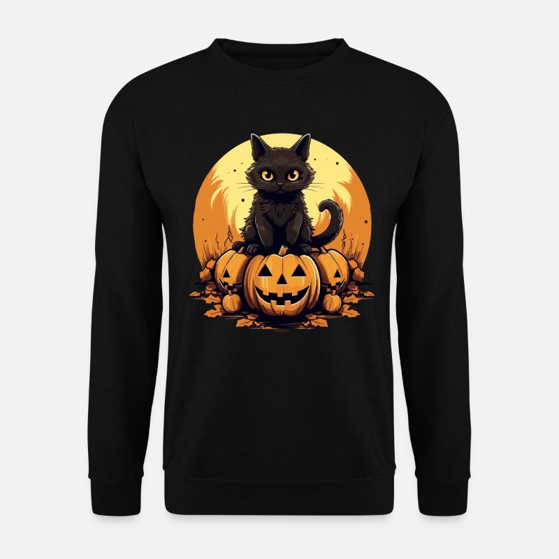 Katze auf Kürbis Halloween - Unisex Pullover - Schwarz
