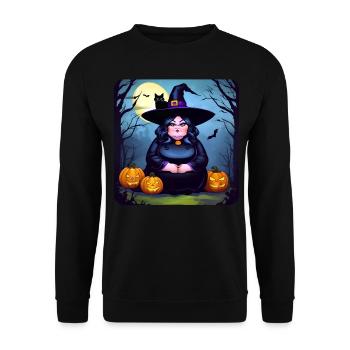 Grosse sorcière avec chat noir et jack-o'-lanterns - Sweat-shirt Unisexe - noir - Devant - Alina (178cm) & Michal (187cm)