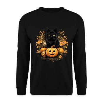 Pumpkin Katze Kürbis Halloween - Unisex Pullover - Schwarz - Vorne - Alina (178cm) & Michal (187cm)