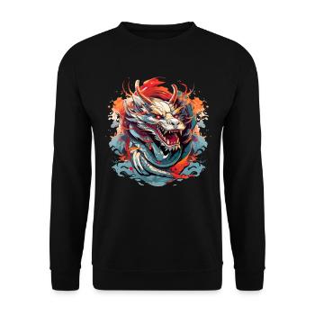 Asiatisch Drache Anime Japanisch Meer Wellen - Unisex Pullover - Schwarz - Vorne - Alina (178cm) & Michal (187cm)