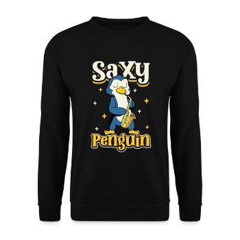Saxy Penguin - Pinguin Saxophonist - Unisex Sweatshirt - black - Front - Alina (178cm) & Michal (187cm)