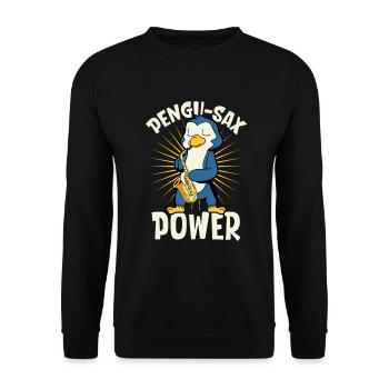 Pengu-Sax Power - Penguin on saxophone - Unisex Sweatshirt - black - Front - Alina (178cm) & Michal (187cm)