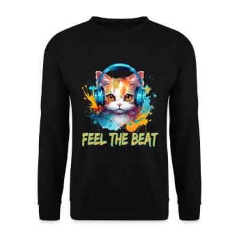 Niedliche Katze mit Kopfhörer - Unisex Pullover - Schwarz - Vorne - Alina (178cm) & Michal (187cm)