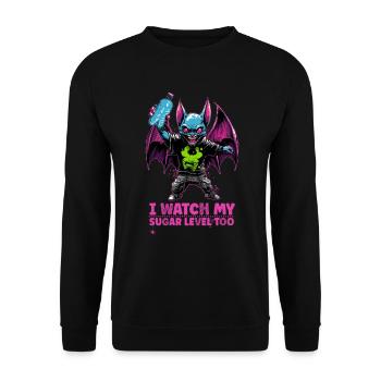 Diabetiker-Halloween-Fledermaus Achte auf mein - Unisex Pullover - Schwarz - Vorne - Alina (178cm) & Michal (187cm)