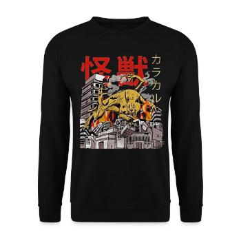 Kaiju Big Floppa Japanese Anime Monster Caracal - Unisex Sweatshirt - black - Front - Alina (178cm) & Michal (187cm)
