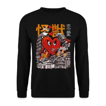 Kaiju Herz Japanisch Anime Monster Valentinstag - Unisex Pullover - Schwarz - Vorne - Alina (178cm) & Michal (187cm)