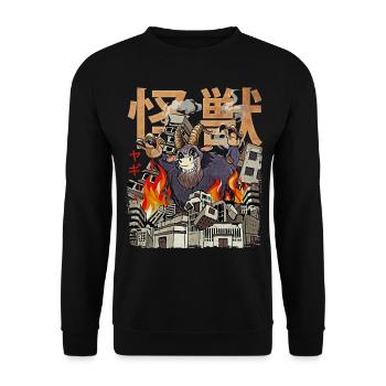 Kaiju Ziege Japanisch Anime Monster Bauernhof Tier - Unisex Pullover - Schwarz - Vorne - Alina (178cm) & Michal (187cm)