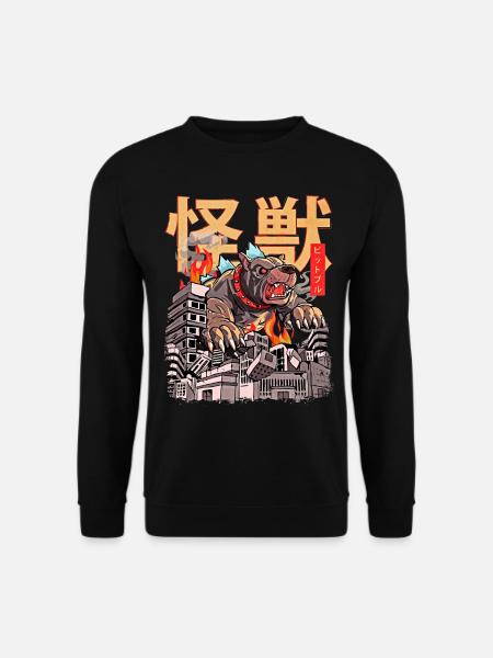 Kaiju Pitbull Japanischer Anime Monster Hund - Unisex Pullover - Schwarz