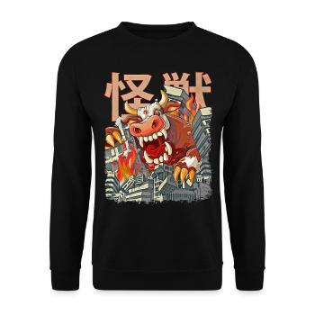 Kaiju Cow Japanese Anime Monster Cattle Heifer - Unisex Sweatshirt - black - Front - Alina (178cm) & Michal (187cm)