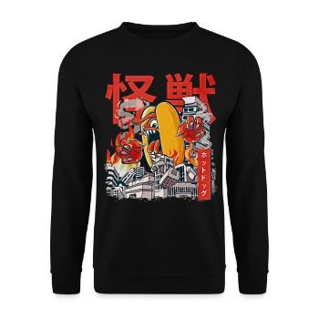 Kaiju Hot Dog Japanischer Anime-Monster-Hotdog - Unisex Pullover - Schwarz - Vorne - Alina (178cm) & Michal (187cm)