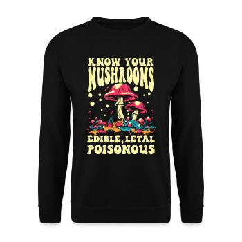 Know Your Mushrooms Edible Letal - Unisex Pullover - Schwarz - Vorne - Alina (178cm) & Michal (187cm)