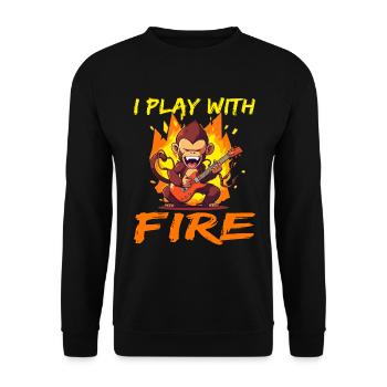 Affe Schimpanse Gitarre I play with Fire - Unisex Pullover - Schwarz - Vorne - Alina (178cm) & Michal (187cm)