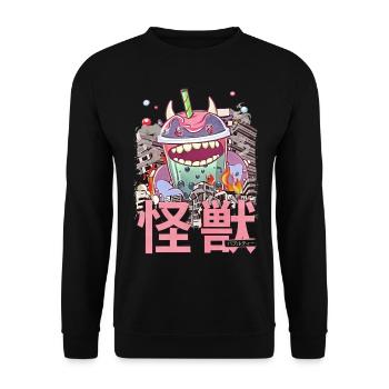Kaiju Bubble Tea Monstre d’anime japonais Boba - Sweat-shirt Unisexe - noir - Devant - Alina (178cm) & Michal (187cm)