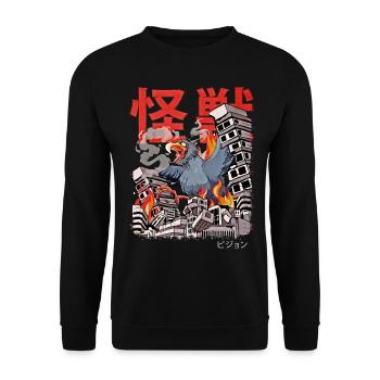 Kaiju Pigeon Anime Japonais Monster Bird - Sweat-shirt Unisexe - noir - Devant - Alina (178cm) & Michal (187cm)