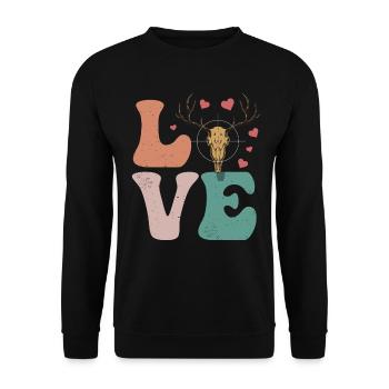 Hirschjagd Jäger Buck LOVE - Unisex Pullover - Schwarz - Vorne - Alina (178cm) & Michal (187cm)