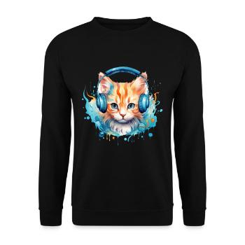 Niedliche Katze mit Kopfhörer Katzenmusik - Unisex Pullover - Schwarz - Vorne - Alina (178cm) & Michal (187cm)