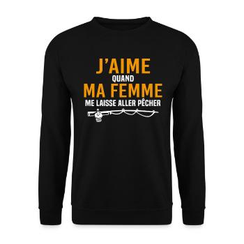 j'aime quand ma femme me laisse aller pêcher - Sweat-shirt Unisexe - noir - Devant - Alina (178cm) & Michal (187cm)