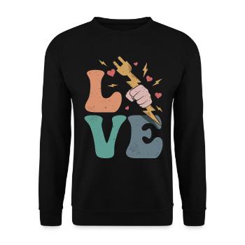 Elektriker Leitungsmonteur LOVE - Unisex Pullover - Schwarz - Vorne - Alina (178cm) & Michal (187cm)