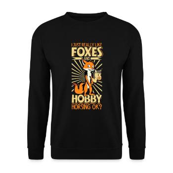 Ich liebe Füchse und Hobby Horsing - Unisex Pullover - Schwarz - Vorne - Alina (178cm) & Michal (187cm)