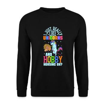 I love unicorns and hobby horsing - Unisex Sweatshirt - black - Front - Alina (178cm) & Michal (187cm)