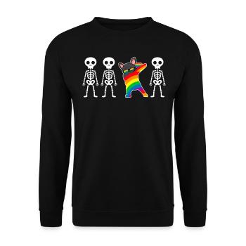 Pelziges Fandom Fursona Pelzanzug LGBTQ Regenbogen - Unisex Pullover - Schwarz - Vorne - Alina (178cm) & Michal (187cm)