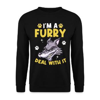 Furry Fandom Fursona Fursuit Wolf - Unisex Sweatshirt - black - Front - Alina (178cm) & Michal (187cm)