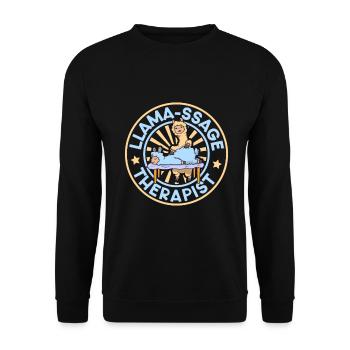 Lama-ssage Thérapeute - Llama Masseur - Sweat-shirt Unisexe - noir - Devant - Alina (178cm) & Michal (187cm)