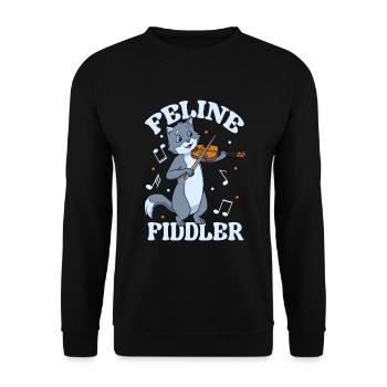 Feline Fiddler - Katze an der Geige - Unisex Pullover - Schwarz - Vorne - Alina (178cm) & Michal (187cm)