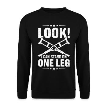 Lustige Beinprothese für Amputierte - Unisex Pullover - Schwarz - Vorne - Alina (178cm) & Michal (187cm)